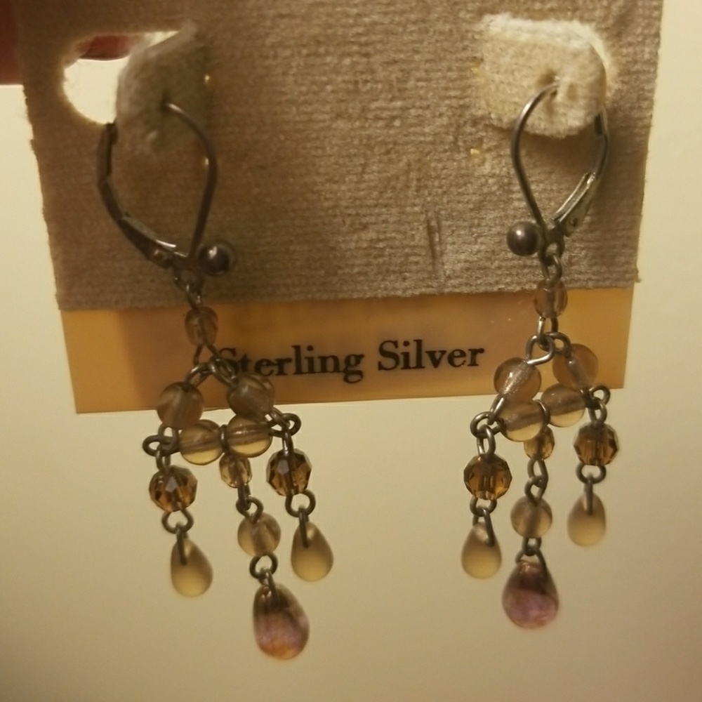 Brown silver earings